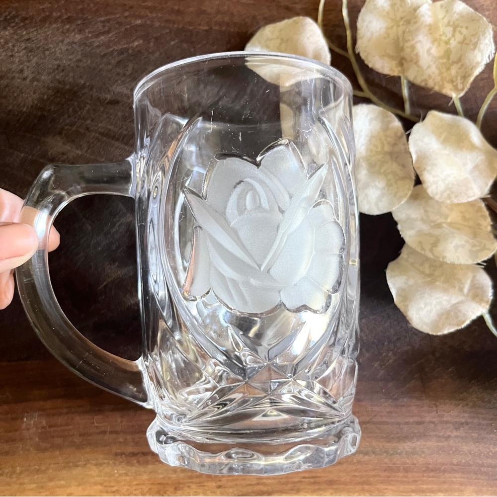Vintage Mikasa Frosted “Rose Pearl” Pressed Glass Discontinued 80’s-90’s 12oz